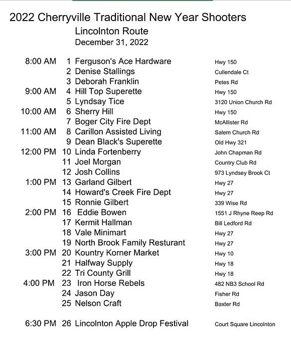 Lincolnton Route on December 31, 2022 for The Cherryville Traditional New Year Shooters&nbsp;&nbsp;