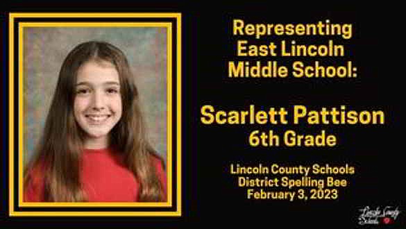 Scarlett Pattison from ELMS finished second in the Lincoln County Schools Spelling Bee.