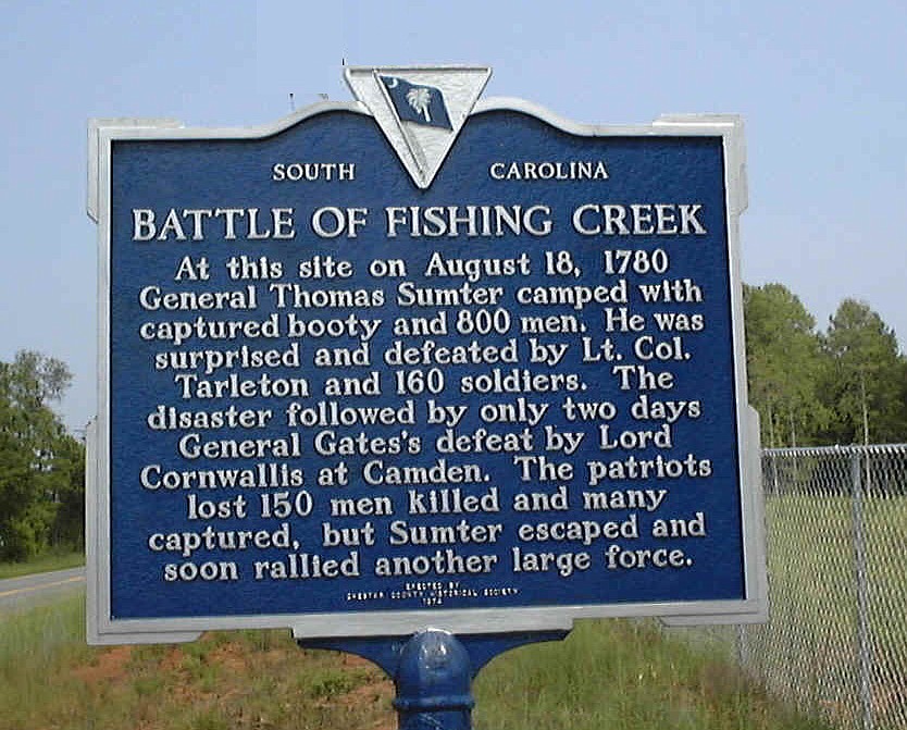 The Battle of Fishing Creek was fought on August 18, 1780.  This marker on US21 north of Great Falls in eastern Chester County commemorates the battle.