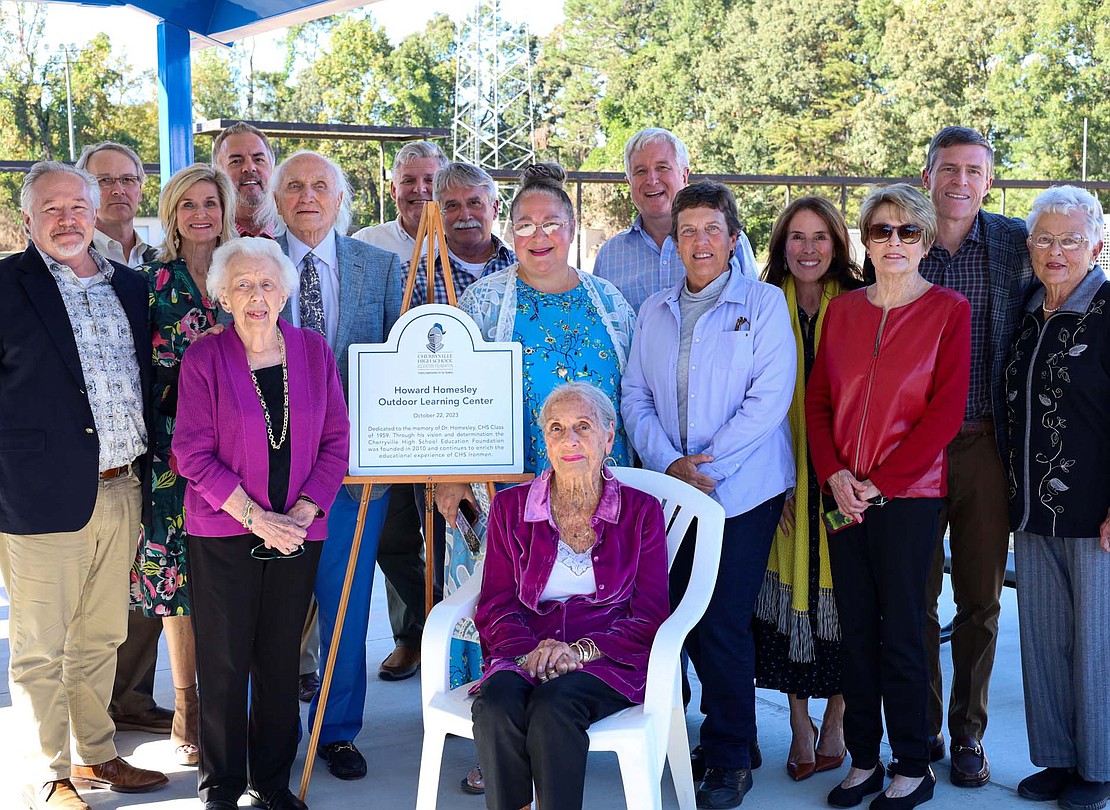 Pictured are members of the Homesley family who attended the Howard Homesley Outdoor Learning Center dedication ceremony on October 22, 2023 at Cherryville High School.